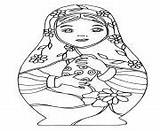 Coloring Dolls Pages Russian Matryoshka sketch template