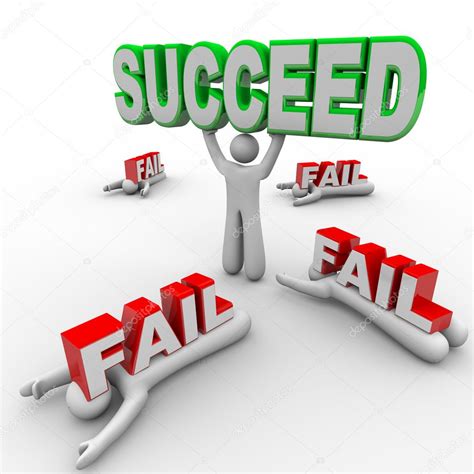 successful person holds succeed word  fail stock photo
