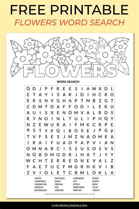 flower word search printable