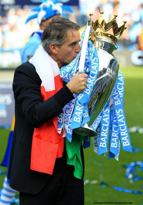 Roberto Mancini Kissing The Premier League Championship Cup 2012