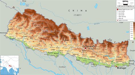 physical map  nepal ezilon maps