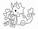 Coloring Valentine Triceratops Valentines Pages Printable Pdf Letter sketch template