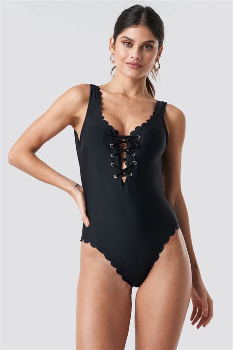 Hot Anatomy Front Lace Up Swimsuit Black Modesens