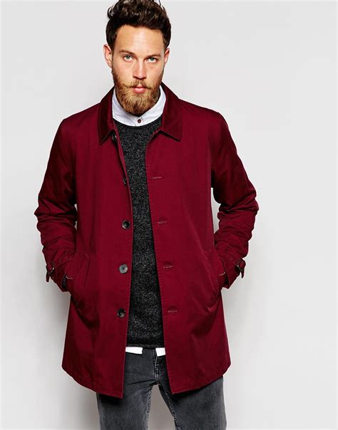lyst asos trench coat  buttons  burgundy  red  men