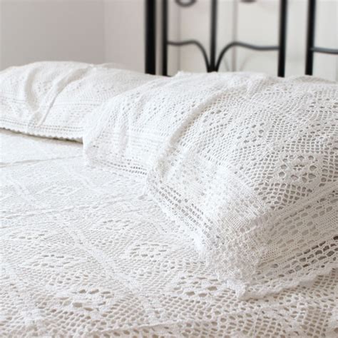 White Handmade Cotton Crochet Bedspread Bedding Set American Pastoral