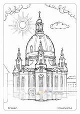 Frauenkirche Dresden Postkarte A402 Ausmalen Zeichnung Postkarten Mal Kalender Ganzen sketch template