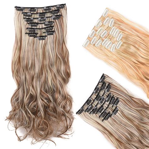 hairpieces curly clip  hair extensions synthetic pcs set ombre hair
