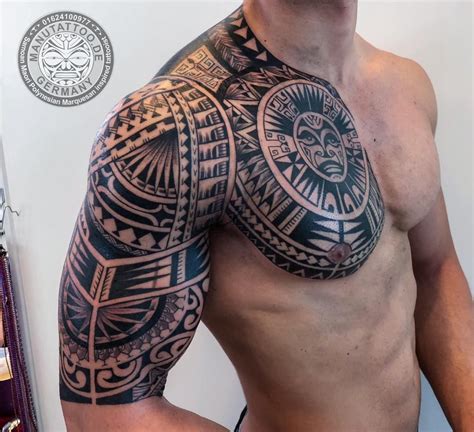 Polynesian Chest And Sleeve Tattoo • Arm Tattoo Sites