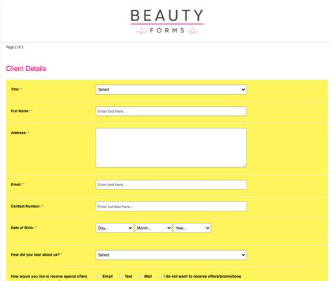 spa consultation form template fill  beauty forms
