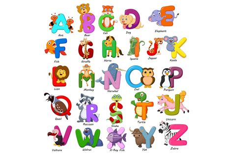 cartoon animal alphabet chart high res vector graphic getty images