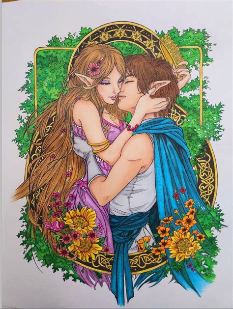 meadow haven  fantasy art coloring book  adele lorienne colored