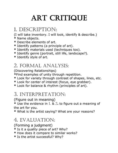 art critique worksheet art critique art worksheets high school art