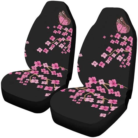 set of 2 car seat covers cherry blossom with butterflies universal auto