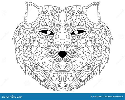 wolf coloring vector  adults stock vector illustration  lighting