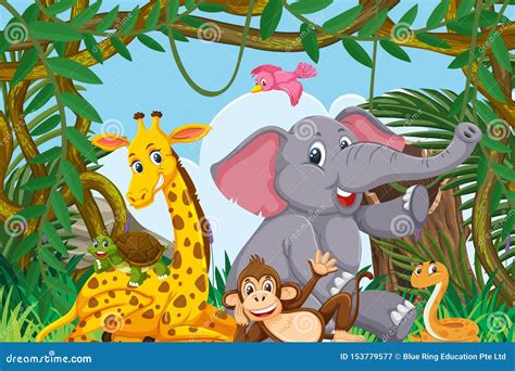 cute animals  jungle scene stock illustration illustration