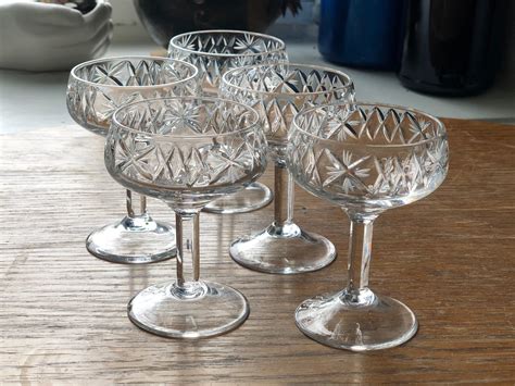 Set Of 5 Vintage Crystal Coupe Glasses Etsy