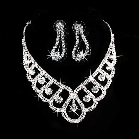 fashion silver crystal jewelry sets wedding bridal prom rhinestone