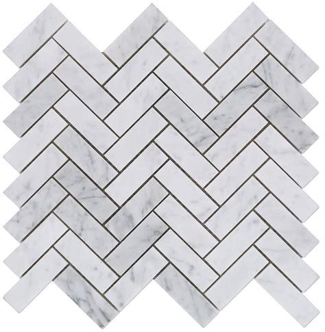 carrara carrera bianco polished  herringbone marble mosaic tile