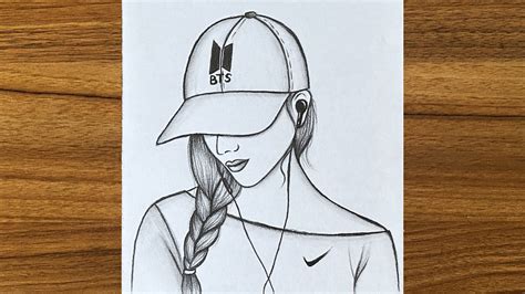 draw  girl  bts cap girl drawing easy step  step