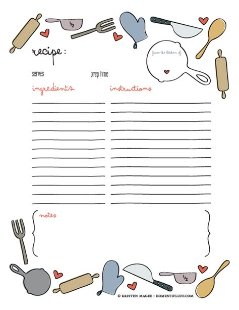 printable recipe page template