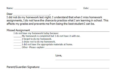 comfortably classic missing homework letter