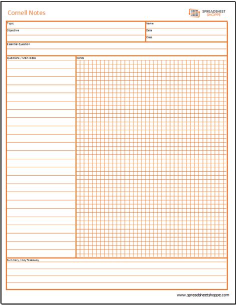 cornell notes templates  options spreadsheetshoppe