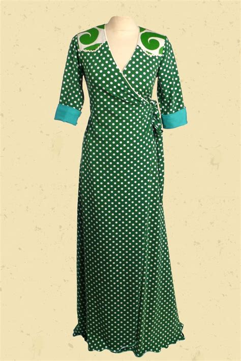 groene maxi jurk met witte stippen en aqua vintage schouderpas jurken vintage stippen