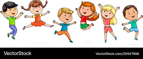 cute cartoon kids jumping fun royalty  vector image