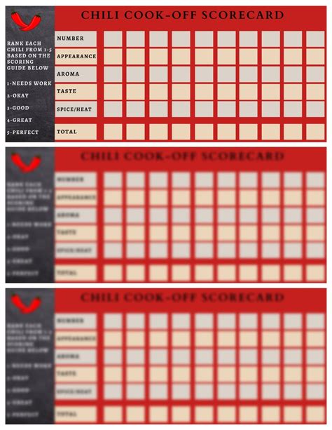chili cookoff scorecards printable chili cook  voting etsy