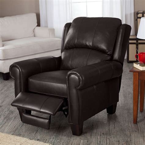 top grain leather upholstered wingback recliner club chair  chocolate