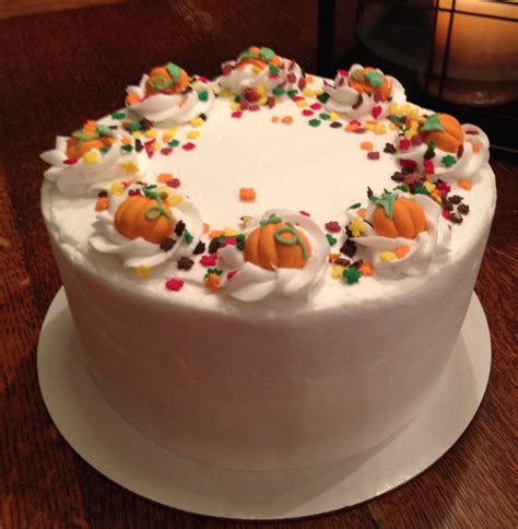 Simple Fall Or Thanksgiving Buttercream Frosted Cake Decorated With