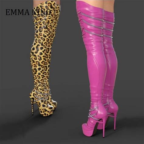 devine lux women sexy platform thigh high boots chain decor 14cm high