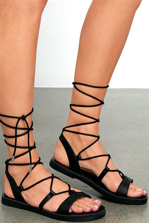Cute Black Sandals Flat Sandals Lace Up Sandals 39 00