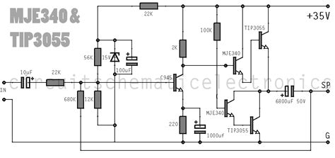 simple amplifier   mje  tip loublet schematic
