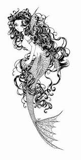 Mermaid Mermaids Sureya Elfquest Siren Colouring Beneath Digi Seahorse Stamp Mythical Fairies sketch template