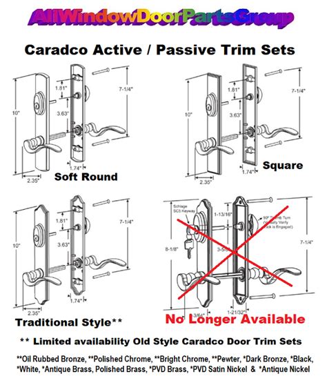 caradco door hardware active inactive replacement sets  window door parts group