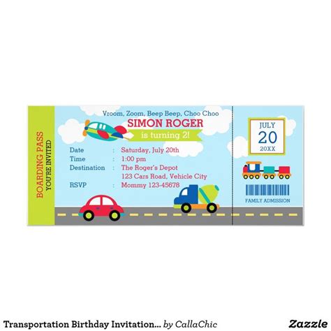 transportation birthday invitation car plane truck