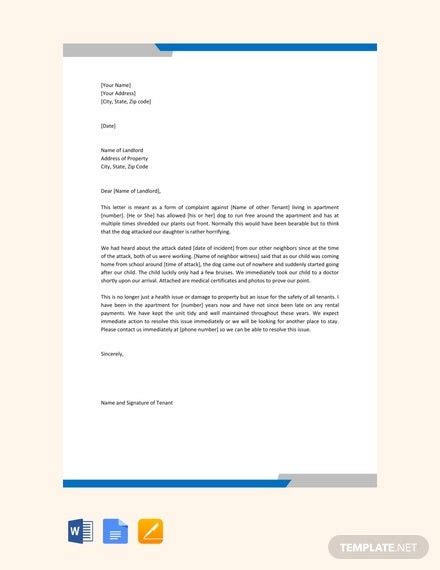 complaint letter  landlord  sample  format