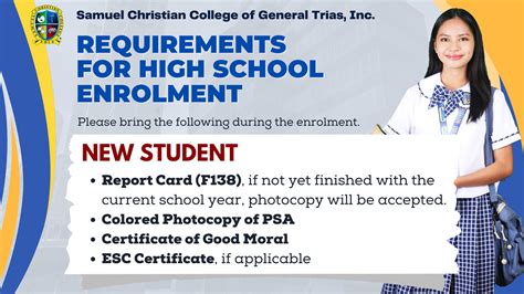 high school enrolment  sy samuel christian college facebook