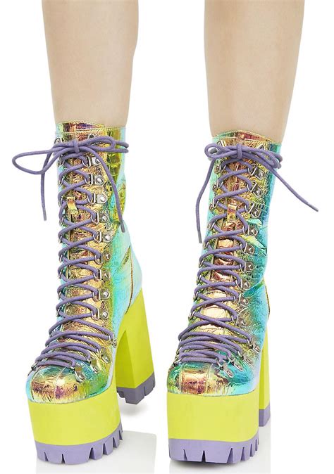 cosmic matter iridescent platform boots platform boots funky shoes crazy shoes