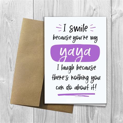 printed  smile  youre  yaya  greeting card etsy