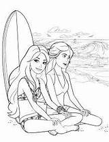 Barbie Coloring Pages Beach Surfer Girls Girl Princess Printable Para Color Colorear Dibujos Friends Her Print Delfines Colori Silver Fantasy sketch template