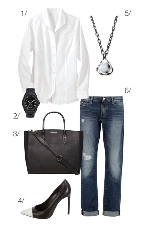 Classic And Chic Style Jeans A White Button Down Shirt And Heels