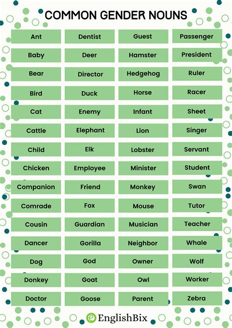 common gender nouns list  examples englishbix