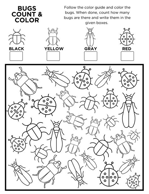 printable bugs  spy count  color activity page  kids