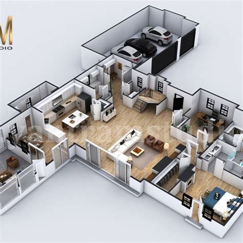 bedroom simple modern residential  floor plan house design  architectural rendering