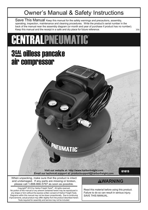 central pneumatic   gallon  hp  psi oil  pancake air compressor owners manual