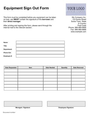 printable equipment sign  sheet forms  templates fillable