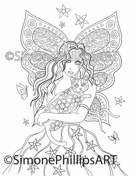 cat angel fairy coloring page digital stamp etsy