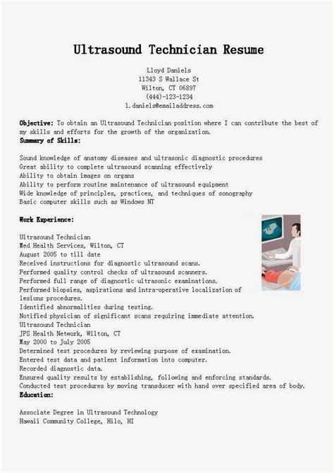resume samples ultrasound technician resume sample